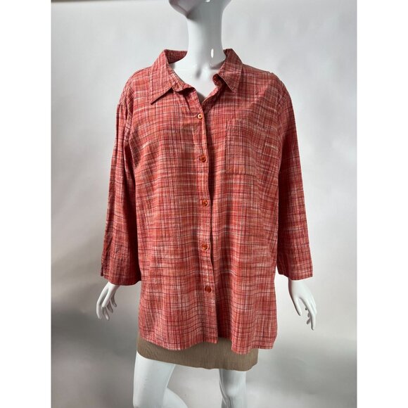Victoria Jones Womans Red Plaid Cotton Button-Up Shirt 2X - Picture 13 of 16
